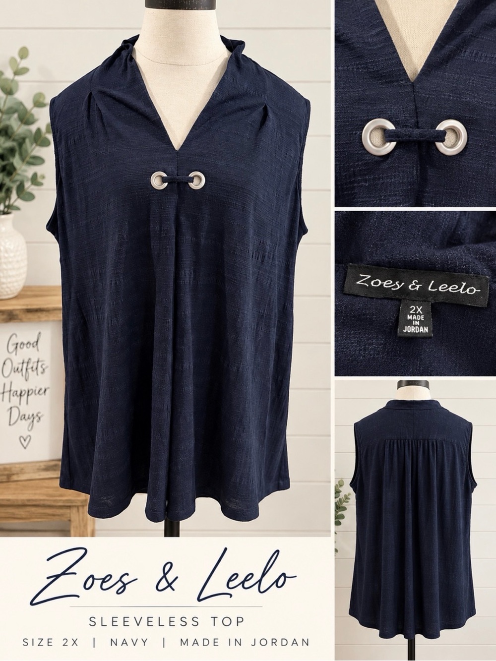 Navy Sleeveless V-Neck Top